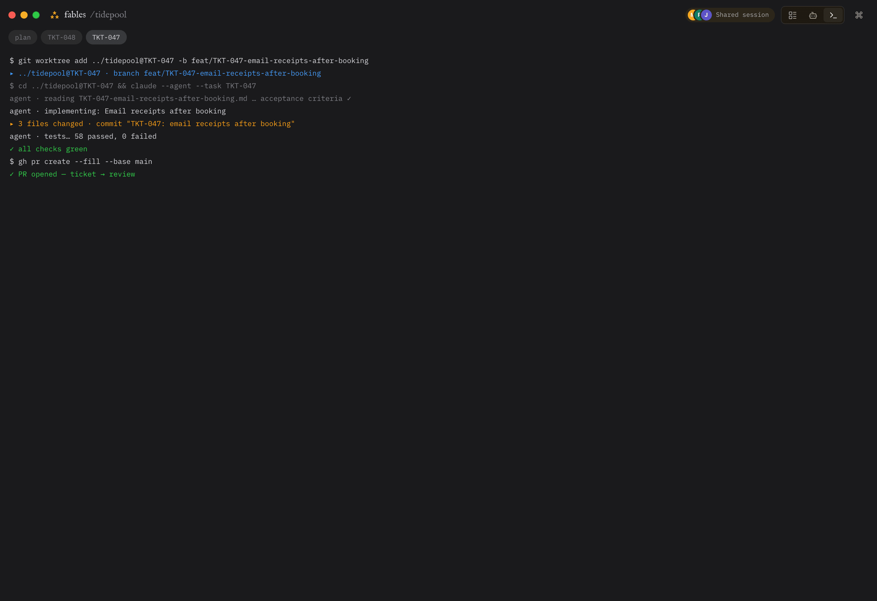 fables in Terminal mode — the terminal full screen